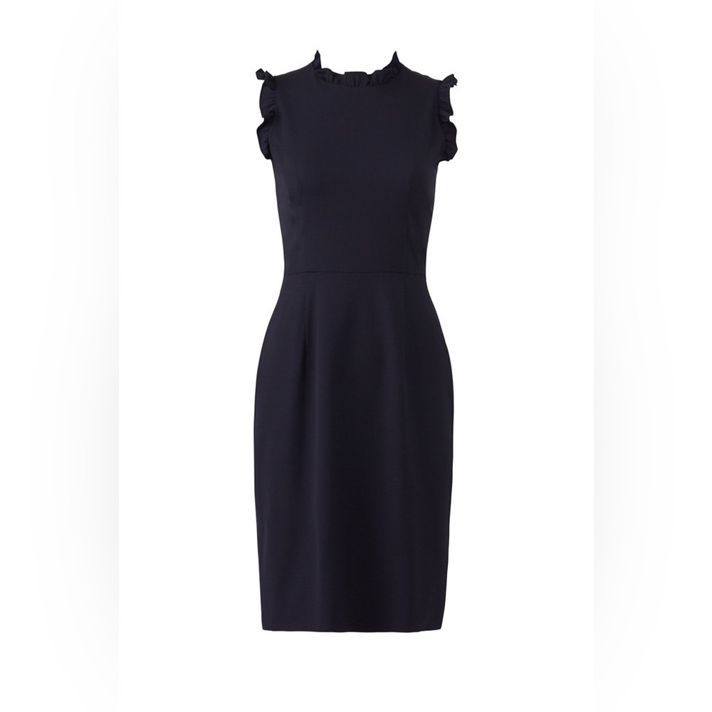 Rebecca Taylor Spring Navy Ruffle Sleeveless Dress Size 6 Wool Tailored Luxury - Picture 2 of 12